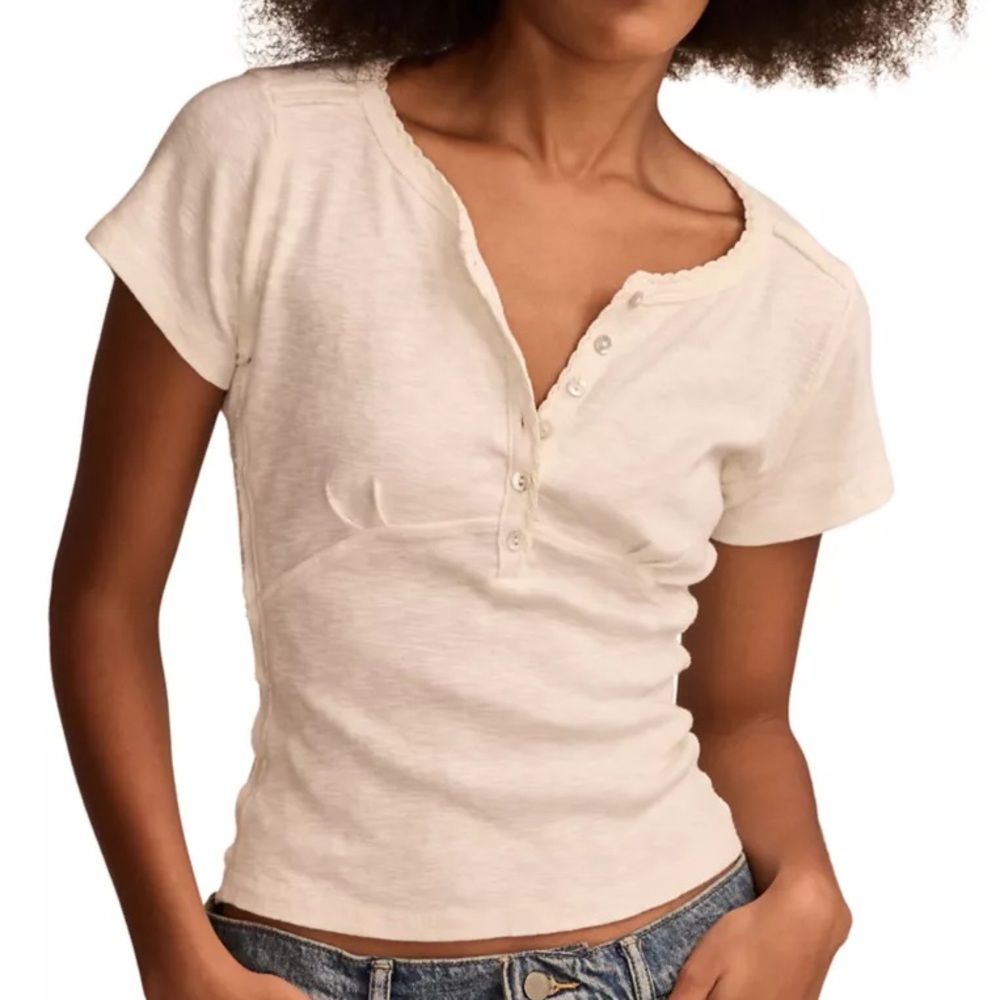 Lucky Brand Womens Cream Henley T Shirt